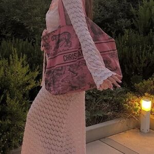 Dior pink and Cream Canvas Tote! DIORVIERA! NWT